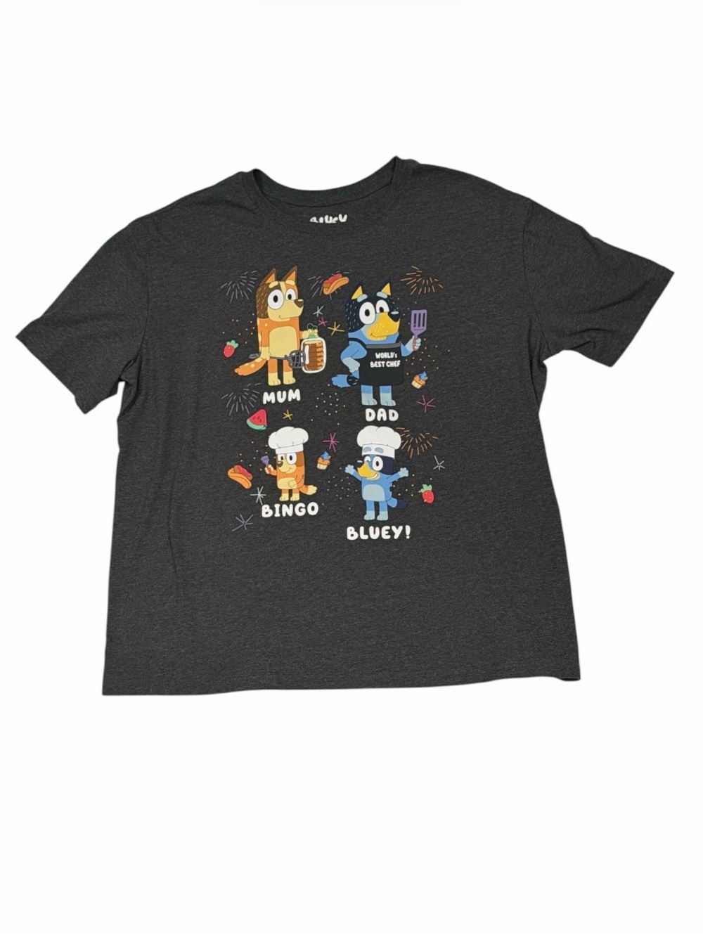 Bluey Family Adult Graphic T-Shirt Charcoal Gray 2XL Bingo Mum Dad